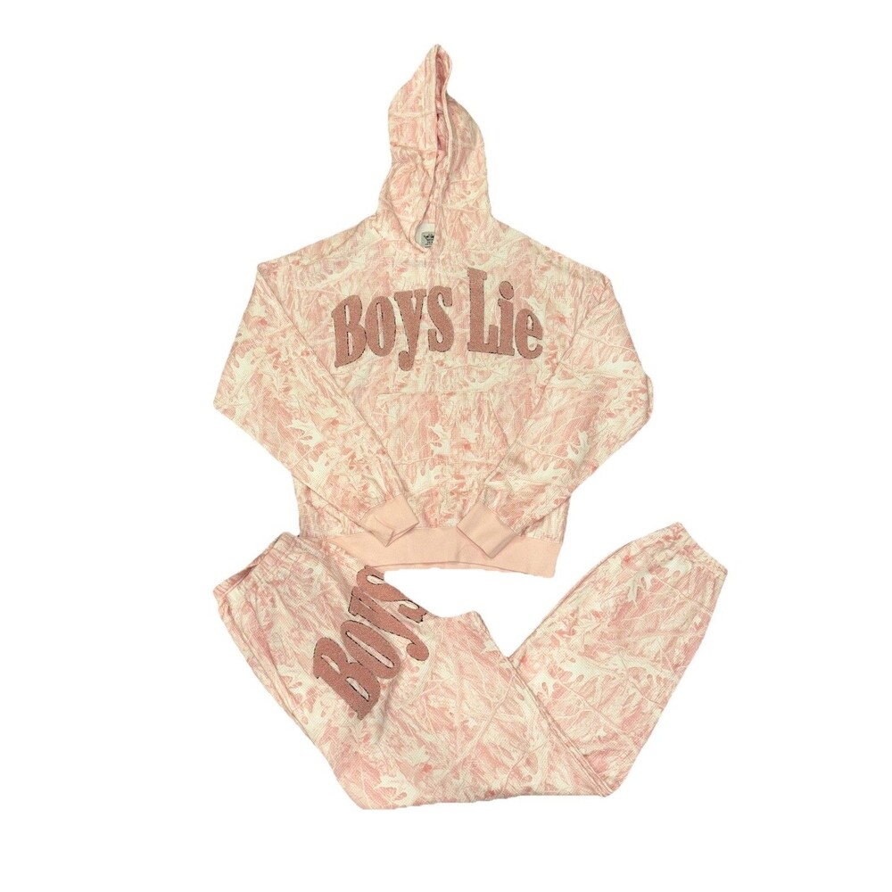 Boys Lie Pink Camo Manhunt Racer Hoodie And Kimmy Joggers Oversized XS/S Viral